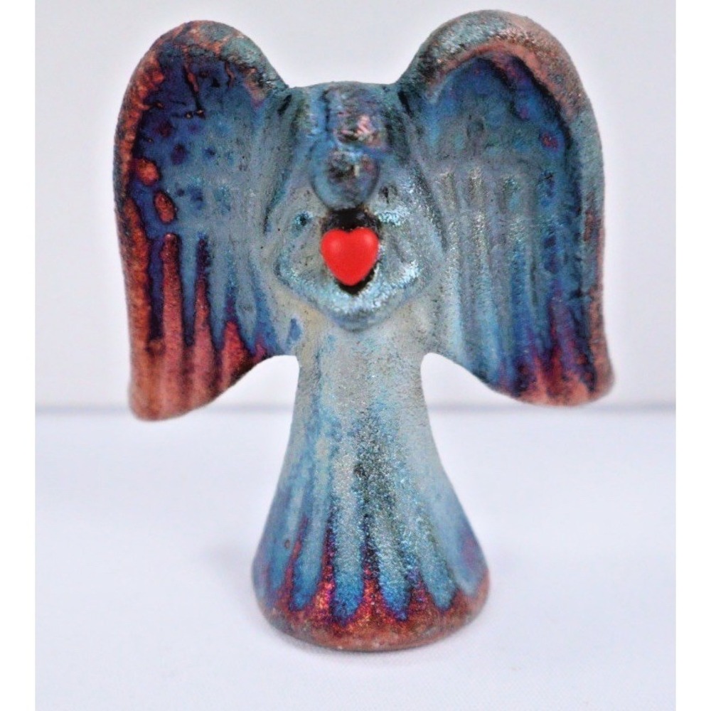 Raku Pottery Works Iridescent Spirit Angel Heart Small Artisan Unique Gift NIB